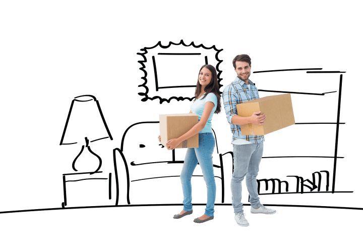 Couple moving boxes